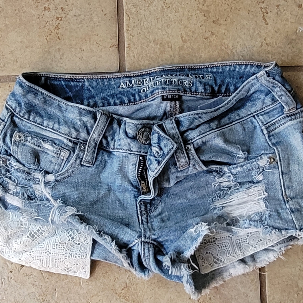 American Eagle Outfitters Light Blue Distressed Jean Shorts